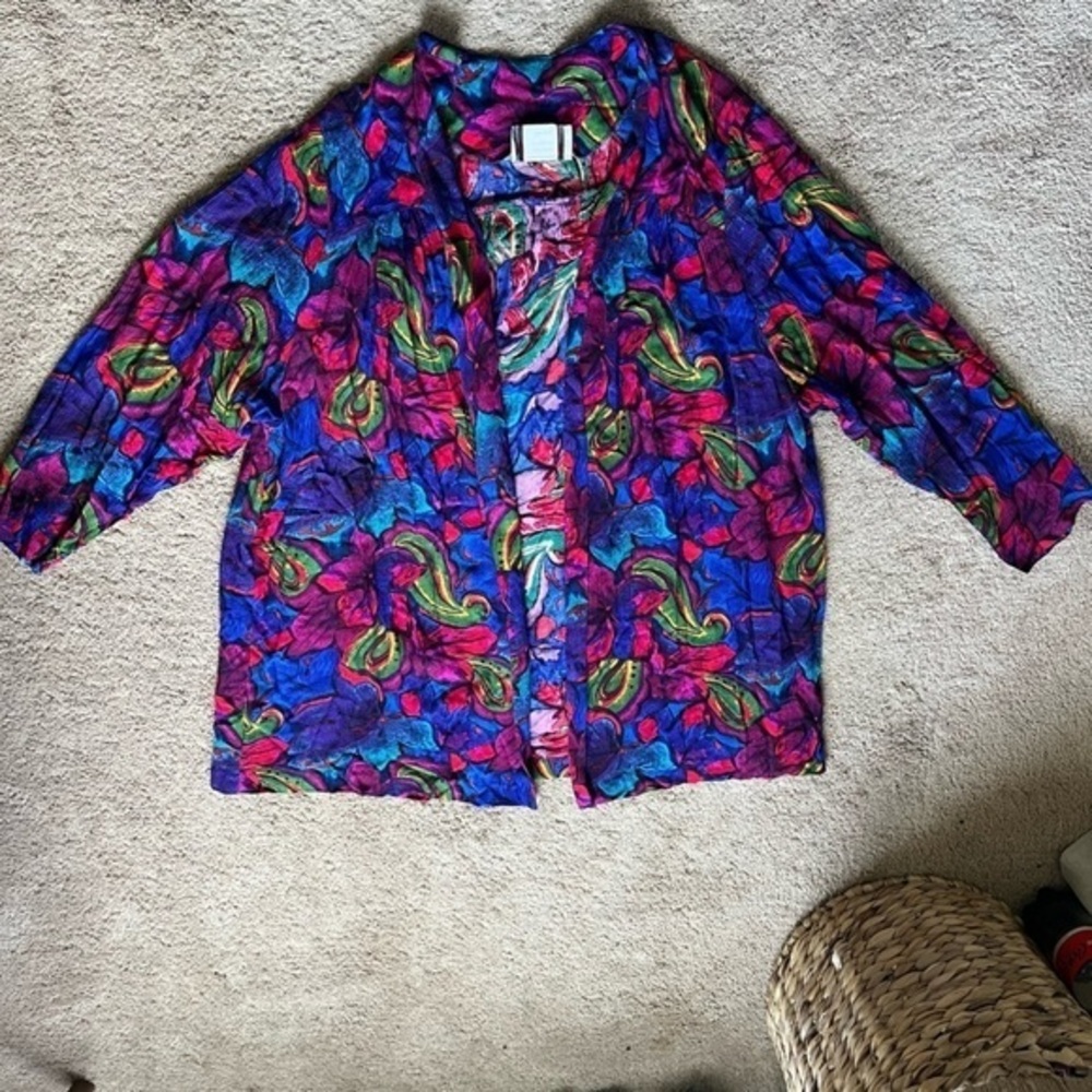 Vintage Maximalist Colorful Bright abstract floral paisley shirt jacket